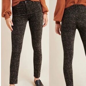 AG X Anthropologie High-Rise Stevie Ankle Brown Paisley Velvet Jeans - 30